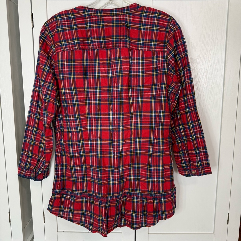 A&F Y2K Plaid Ruffle Tunic Top Red Peplum Button Front Womens Large Mall Brand - Picture 7 of 8